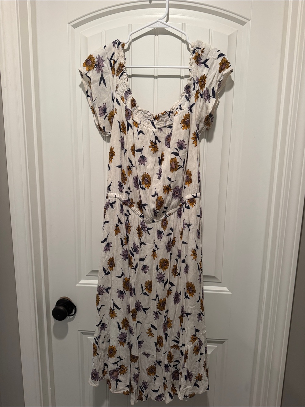 Old Navy White Maxi Dress with Yellow & Purple Floral Print